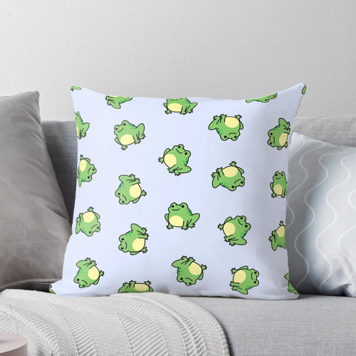Soft, plush frog-shaped pillow in green and brown colors