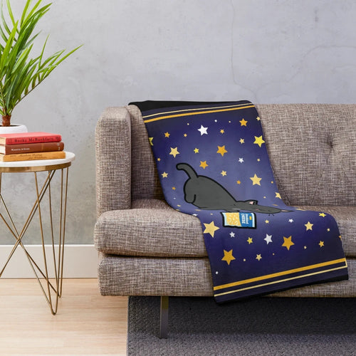 Cute black cat plush blanket with galaxy/cosmic design