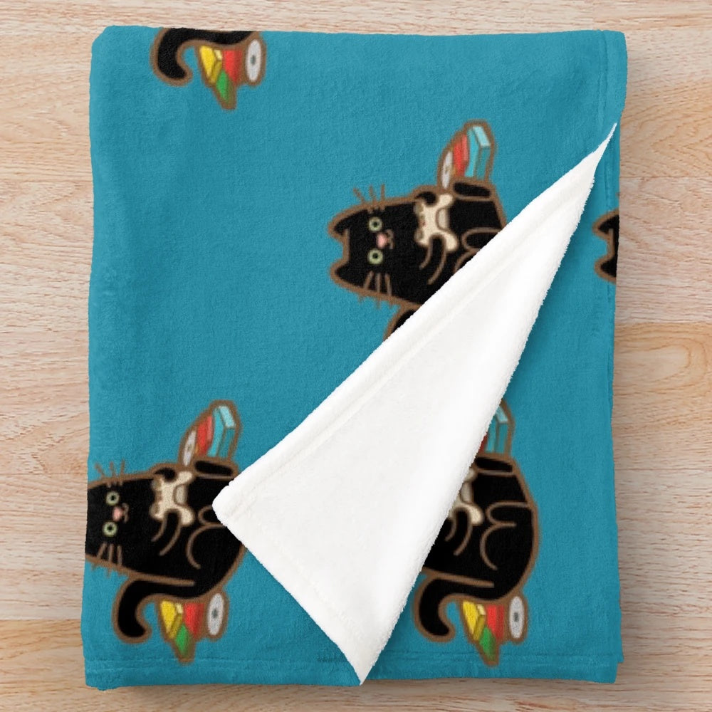Gamer Cat Plush Blanket featuring a cute, cartoon-style cat character