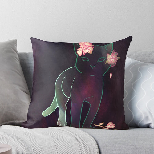 Soft, plush ghost kitten pillow with floral design, perfect for adding a touch of whimsy to your home.