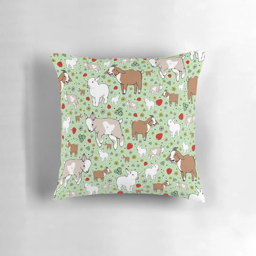 A soft, plush pillow featuring a charming goat design, perfect for adding a touch of rustic farmhouse style to your home.