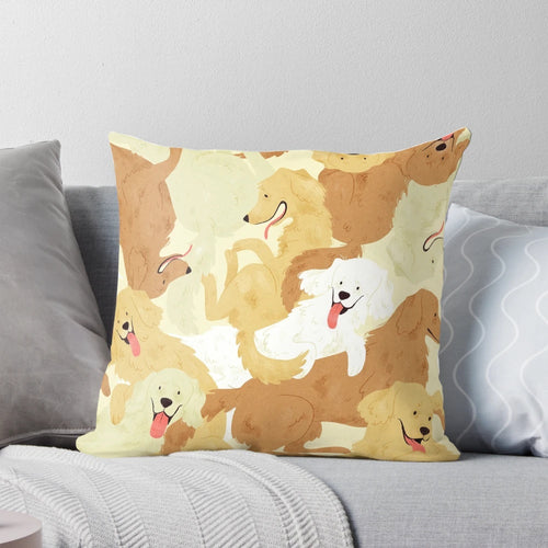 Soft and cuddly golden retriever-themed pillow, perfect for children's rooms and home decoration.