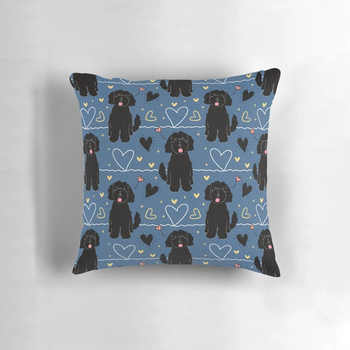 Black and white Goldendoodle dog printed on a soft, plush pillow