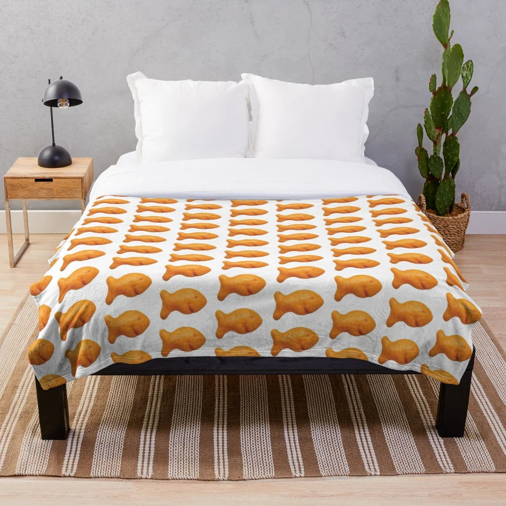 Goldfish cracker plush blanket with a cute and cozy aquatic-themed design