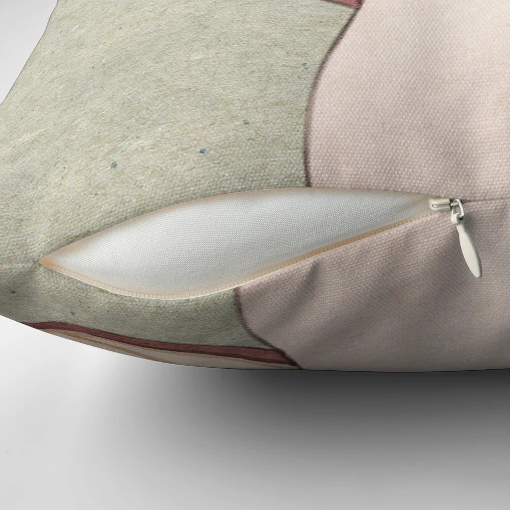Grumpy mushroom design printed on a soft, plush decorative pillow