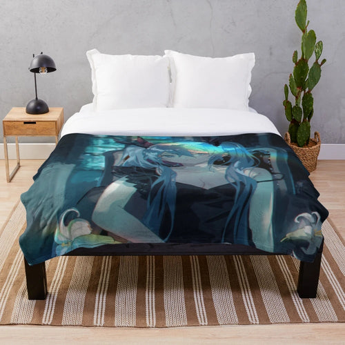 Hatsune Miku inspired plush blanket with vibrant colors and cute design