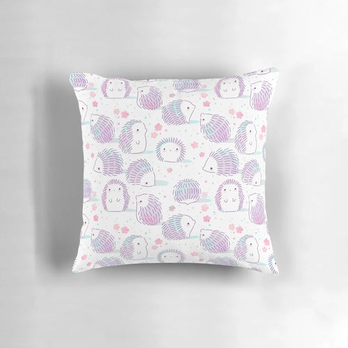 Soft, pastel-colored hedgehog pattern pillow in a spring-themed design