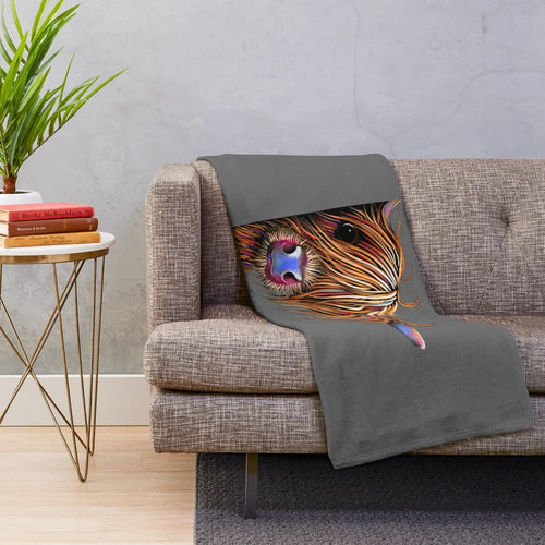 Gray plush blanket featuring a highland cow painting by artist Shirley MacArthur