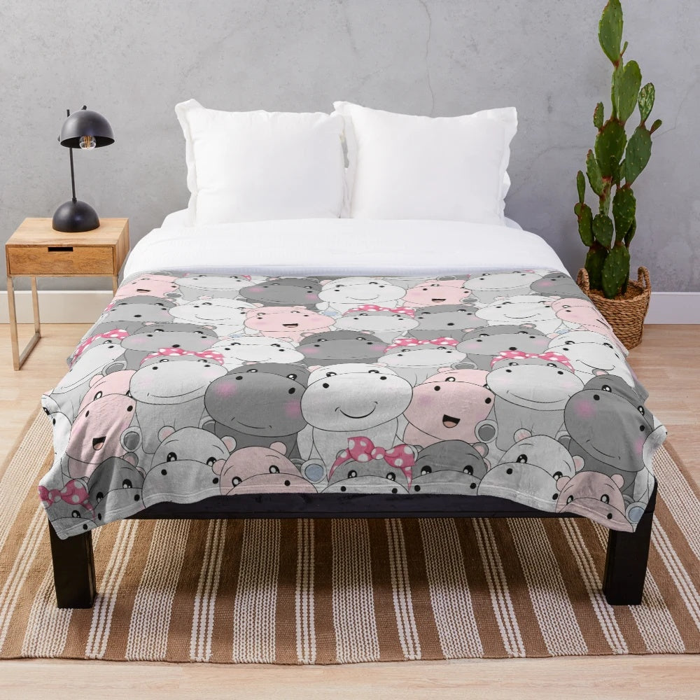 Soft and cuddly hippo patterned plush blanket for cozy home decor