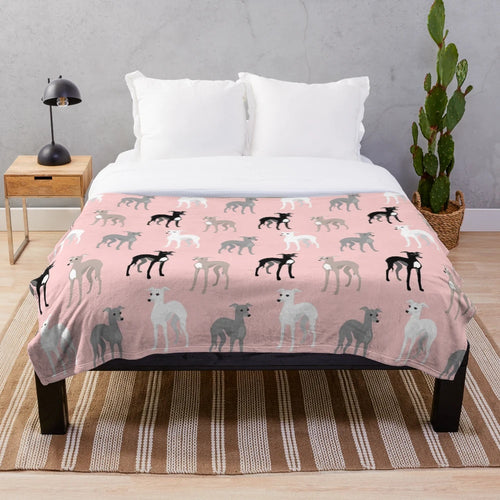 Soft and cozy plush blanket featuring a pink pattern design with Italian Greyhounds or Whippets
