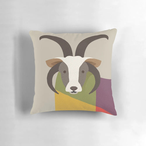 Soft and whimsical jacob sheep pillow with a geometric design, perfect for a baby's nursery or child's room.