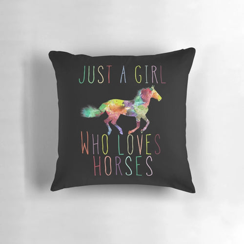 Cozy 'Just a Girl Who Loves Horses' decorative throw pillow for horse lovers