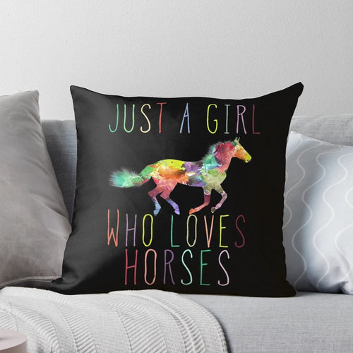 Cozy 'Just a Girl Who Loves Horses' decorative throw pillow for horse lovers