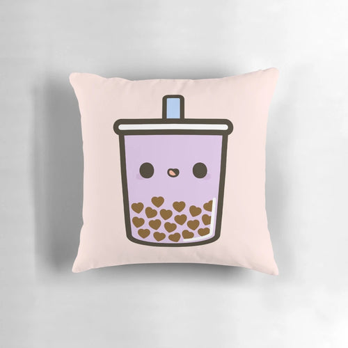Cute and cozy kawaii bubble tea love heart shaped pillow