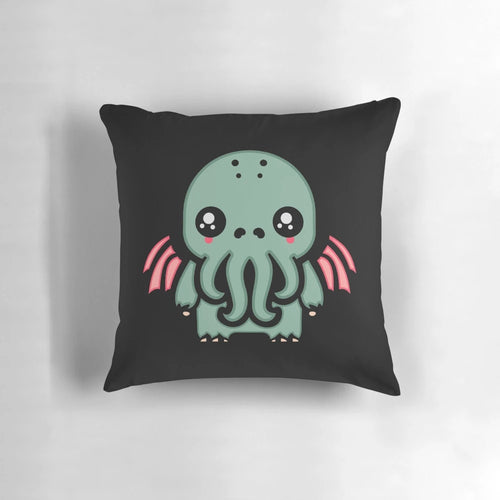 Cute and cuddly Kawaii Cthulhu plush pillow, featuring a whimsical design inspired by the works of H.P. Lovecraft.