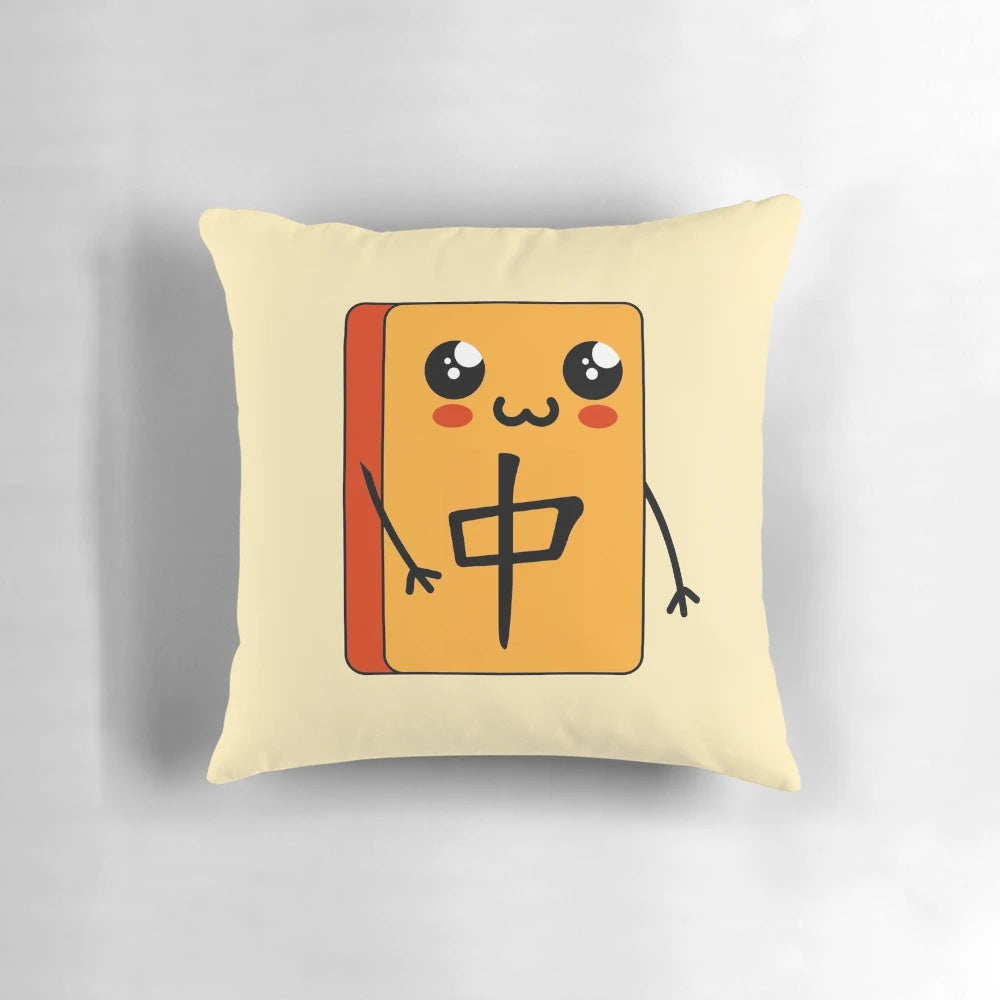 Kawaii Mahjong Tiles Pillow with Retro Chinese Game Symbols