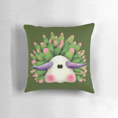 Cozy pillow featuring a colorful leaf sheep sea slug nudibranch, a unique marine mollusc