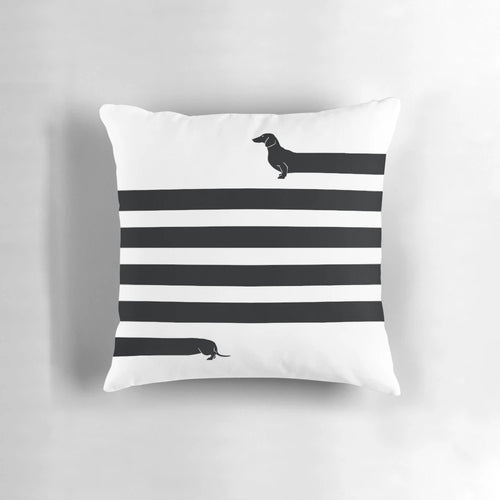 Soft and snuggly long dog pillow featuring a dachshund design