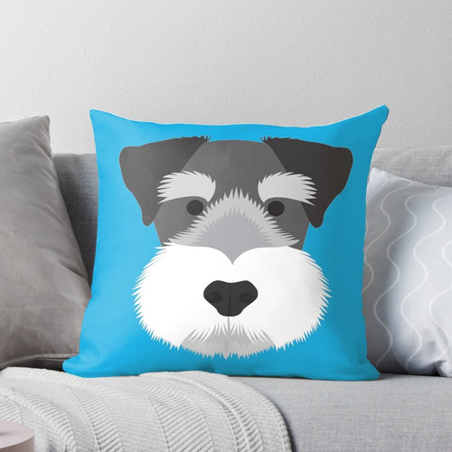 Minimalist vector illustration of a cute miniature schnauzer dog on a white decorative pillow