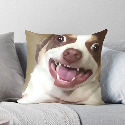 Soft, plush dog-shaped pillow featuring the popular "Mr. Bubz" meme dog