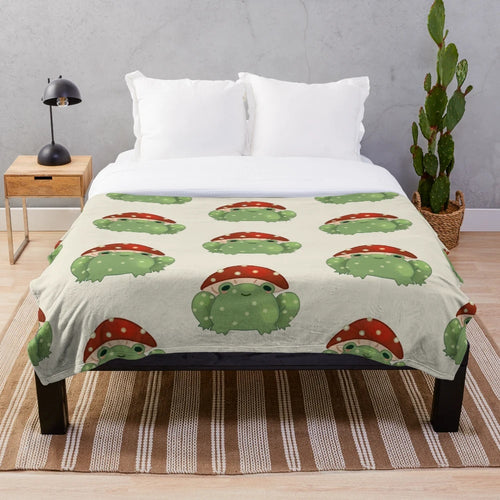 Soft and fluffy mushroom frog plush blanket for cozy cottage core style