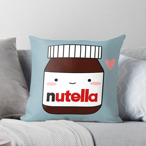 Soft and cuddly Nutella jar-shaped pillow, perfect for snuggling and displaying