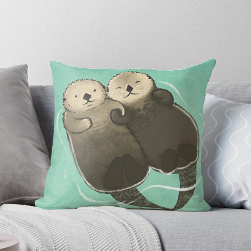 Otters Holding Hands Pillow, Soft and Cuddly Otter Plush