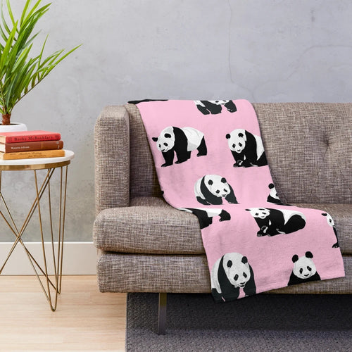 Panda plush blanket with pink background