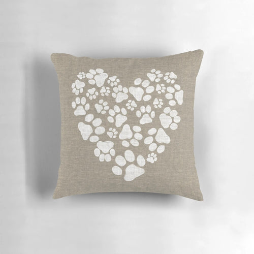 Soft and cozy heart-shaped pillow with adorable dog and cat paw prints