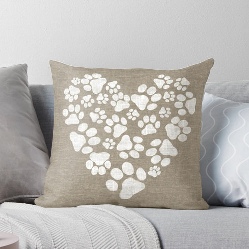 Soft and cozy heart-shaped pillow with adorable dog and cat paw prints