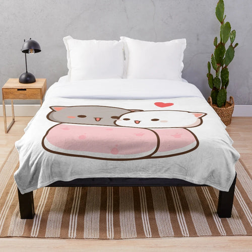 Peach and Goma cat plush blanket