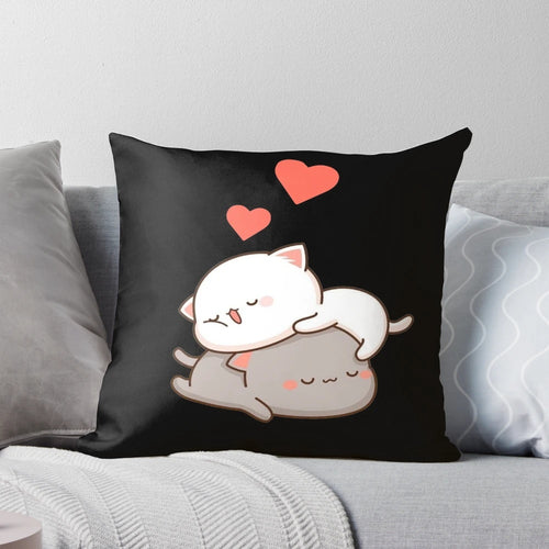 Soft and cuddly peach goma-inspired plush pillow featuring a cute mochi cat design