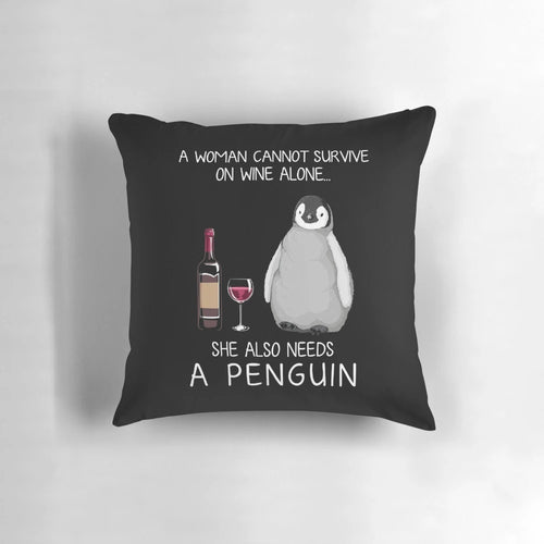 Soft, plush pillow featuring a cute penguin design and wine glass
