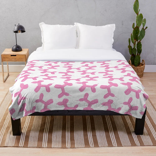 Soft pink dog balloon plush blanket with cute cartoon dog design