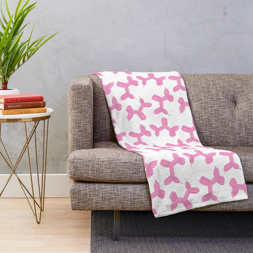 Soft pink dog balloon plush blanket with cute cartoon dog design