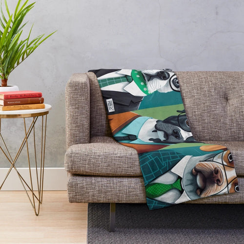 Plush blanket with colorful portraits of professional dogs