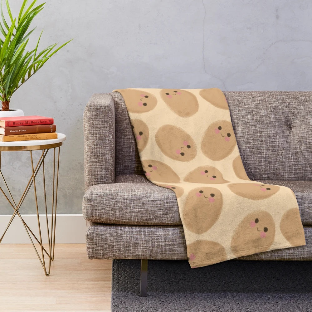 Potato plush blanket with a kawaii potato pattern