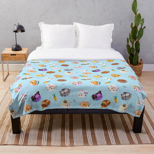 Pui Pui Molcar inspired plush blanket with cute cartoon characters