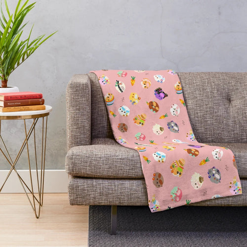 Pui Pui Molcar inspired plush blanket with cute cartoon guinea pig characters