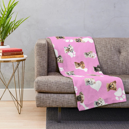 Soft and cuddly plush blanket featuring a collage of cute puppies and kittens