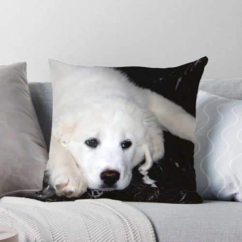 Soft and cuddly Pyrenees mountain dog puppy pillow, a unique and thoughtful Mother's Day gift.