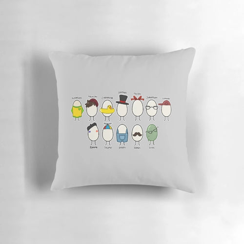 Soft, colorful children's pillow featuring whimsical QSMP egg design for nursery decor