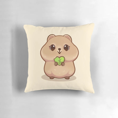 A soft, plush pillow featuring a cute quokka, a beloved Australian marsupial, perfect for animal lovers and home decor.