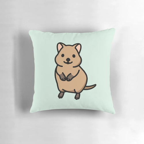 Soft, plush quokka pillow with a happy, chubby cartoon design in pastel colors