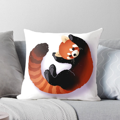 Soft, plush red panda graphic pillow with cute panda design