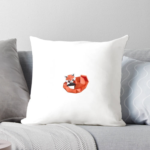Cozy red panda origami-inspired throw pillow with soft animal print design