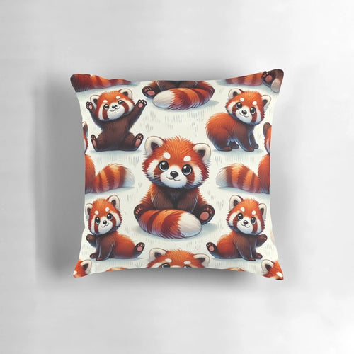 Cozy red panda pattern pillow with a cute illustration for home decor