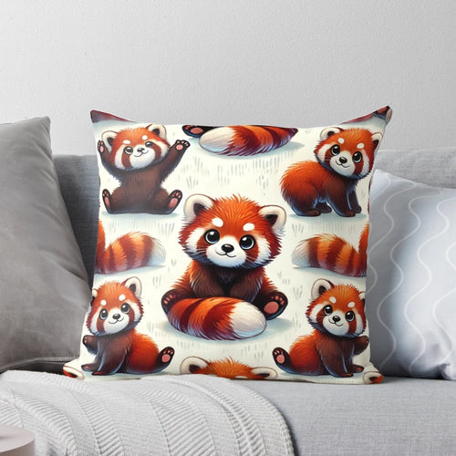 Cozy red panda pattern pillow with a cute illustration for home decor