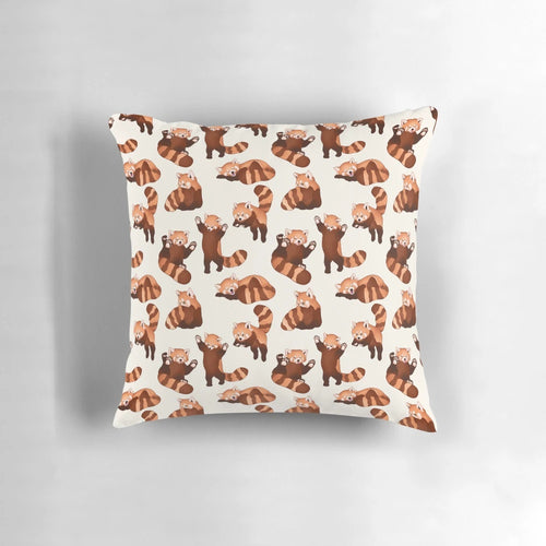 Red panda pattern printed on a soft, plush throw pillow