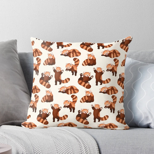 Red panda pattern printed on a soft, plush throw pillow
